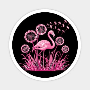 Flower Dandelion Pink Flamingo Magnet